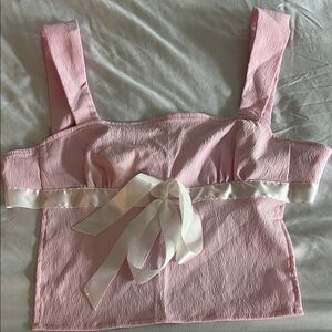 Pink Sleeveless Top with White Bow